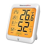 ThermoPro TP53 Thermomètre hygromètre professionnel pour intérieur, maison, mesureur d’humidité et de la température ambiante, numérique, avec touche rétro-éclairée
