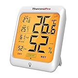 ThermoPro TP53 Thermomètre hygromètre professionnel pour intérieur, maison, mesureur d’humidité et de la température ambiante, numérique, avec touche rétro-éclairée